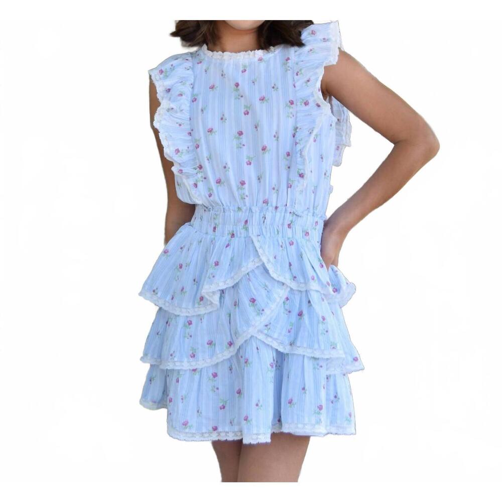 NEW LOVESHACKFANCY decker dress in coastline blue